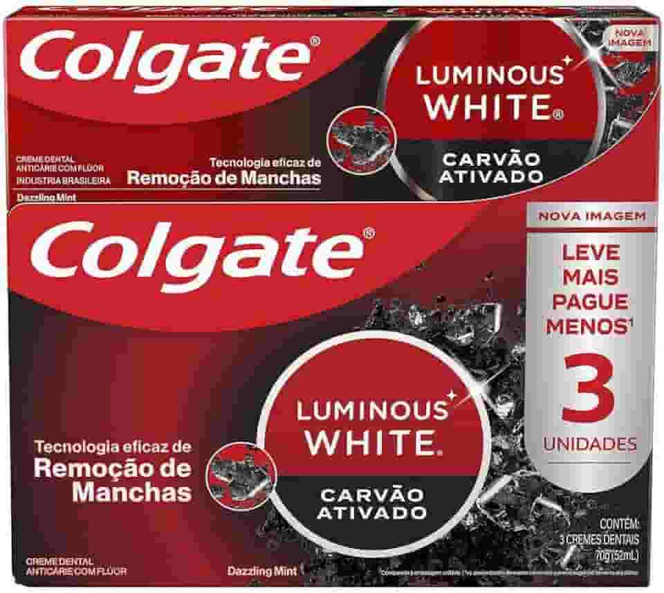 Colgate Luminous White Creme Dental Clareador Carvão Ativado 70g 3 unidades