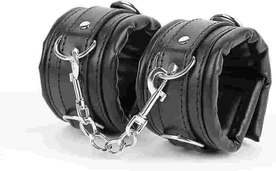 Algema com Correte em Couro Macio Acolchoada Preto 35cm x 6cm