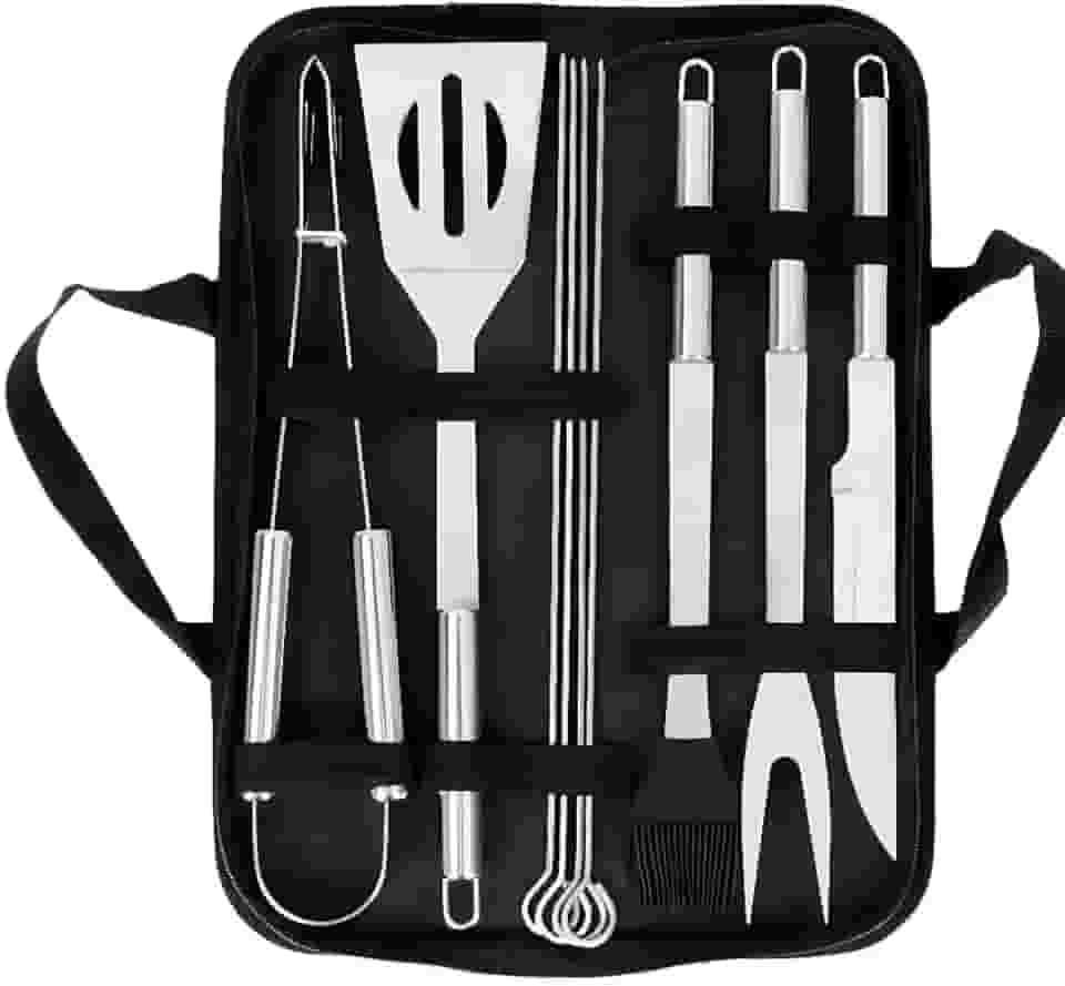 Conjunto Churrasco 12 Peças Premium – Aço Inox Reforçado, Cabos Longos e Bolsa Portátil – Acessórios Resistentes para Grelha, Chapa e Assados, Ideal para Uso Diário e Presentear quem Ama Churrasco