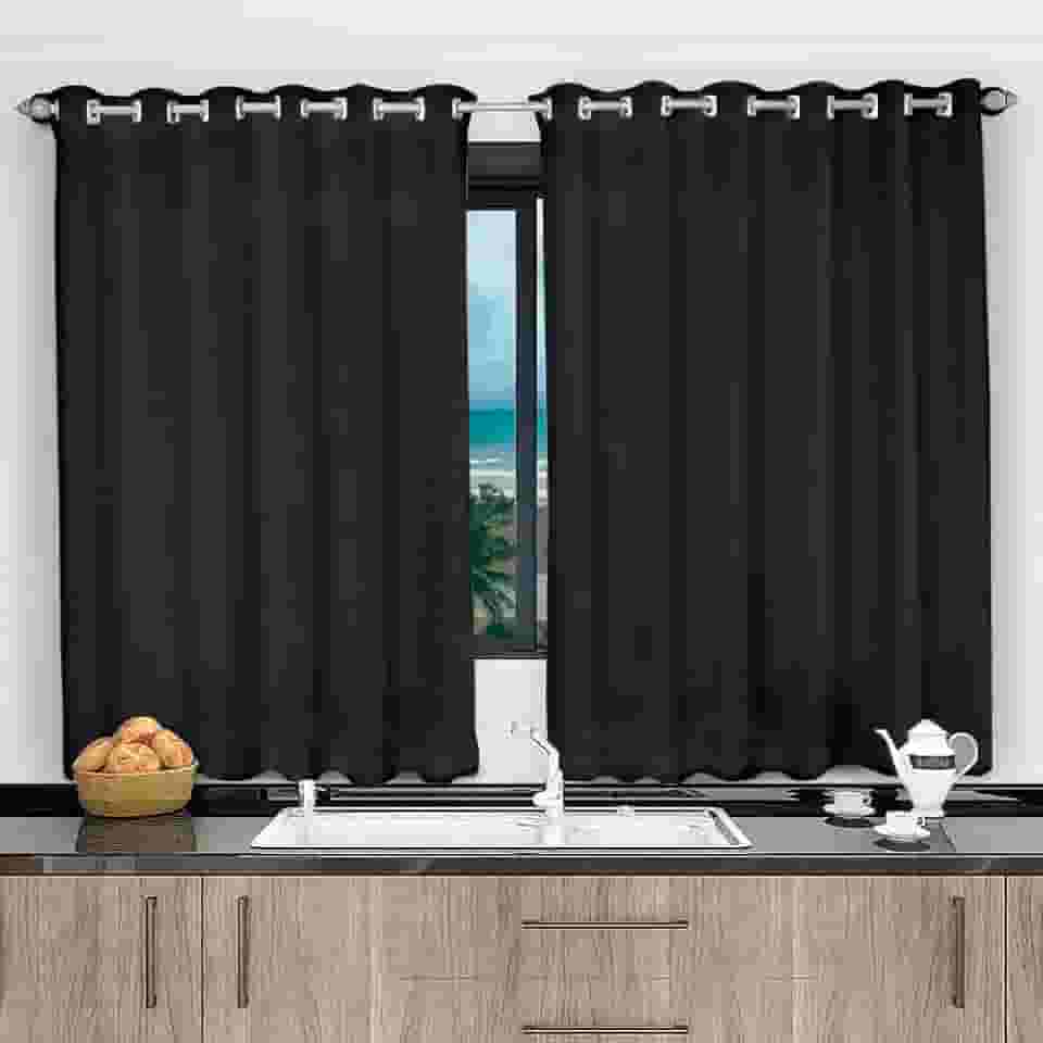Cortina De Cozinha 2,00x1,20 Falso Blackout Preto Corta Luz