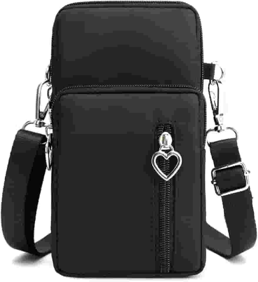 Bolsa transversal pequena para mulheres - Mini bolsas de telefone com alça transversal e carteira - bolsa de braço de nylon, A - Preto, Small