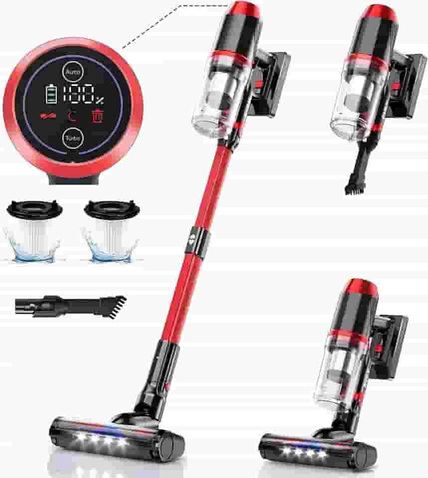 Aspirador de Pó Sem Fio, Aspirador de Pó Leve 6 em 1 com Autonomia de 45 Minutos, Sucção Potente, Aspirador de Pó Sem Fio Recarregável para Carpetes, Azulejos, Pelos de Animais, Pisos de Madeira