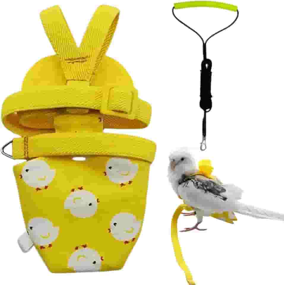 Arreio de fraldas para pássaros com corda de coleira voadora de 192 cm para papagaios, calopsita conure, animal de estimação (amarelo, M)