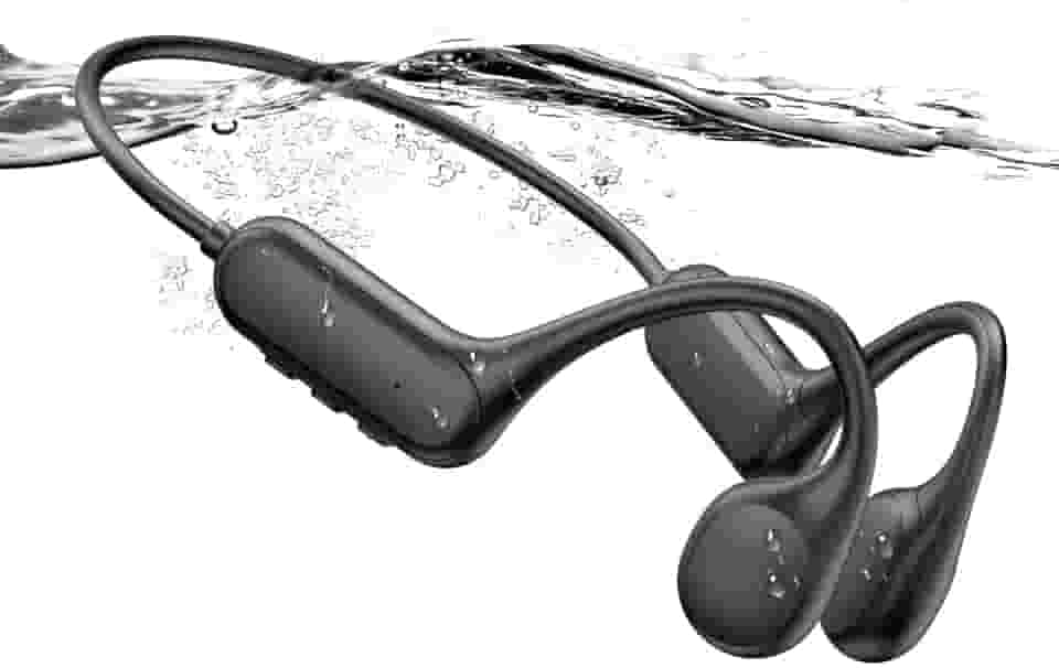 Fone de Condução Óssea Bluetooth 5.3, IPX8 À Prova D'água, 32GB Memória Interna, 8-10 Horas Bateria, para Natação e Esportes Aquáticos