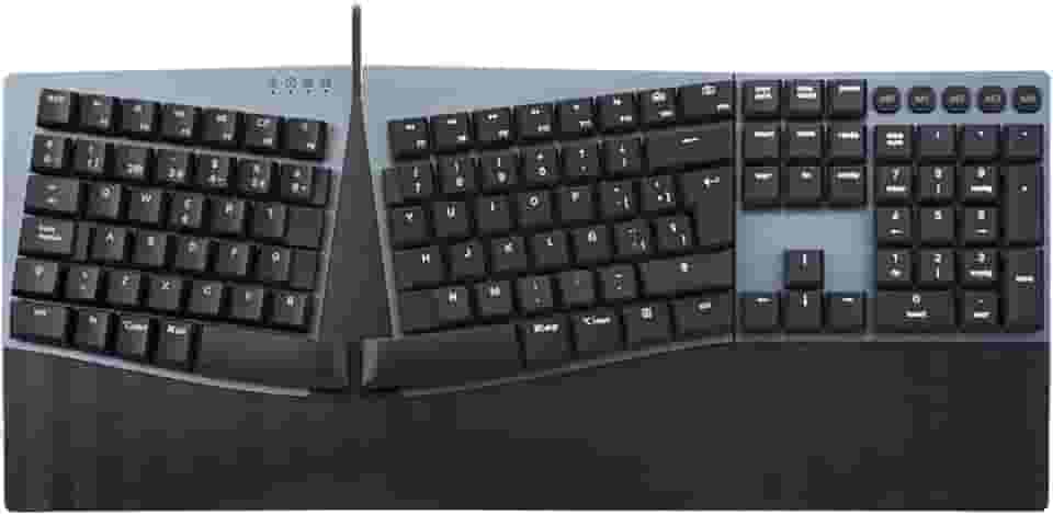 Perixx PERIBOARD-535BL ES Teclado dividido mecânico ergonómico com cabo - nterruptores Clicky Azules de Bajo perfil - Teclas programables - Compatível com Windows e Mac OS X - Tecla