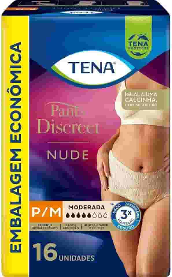 Tena Pants Discreet, Calcinha Descartável para Incontinência Urinária, Nude, P/M - 16 unidades