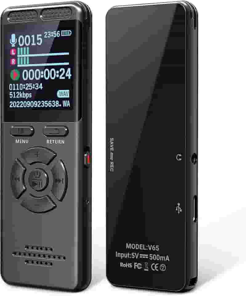 Gravador de voz de 64 GB com reprodução, gravador de áudio USB-C com tela colorida, redução de ruído de 7 níveis e proteção por senha, gravador ativado por voz para palestras, reuniões e