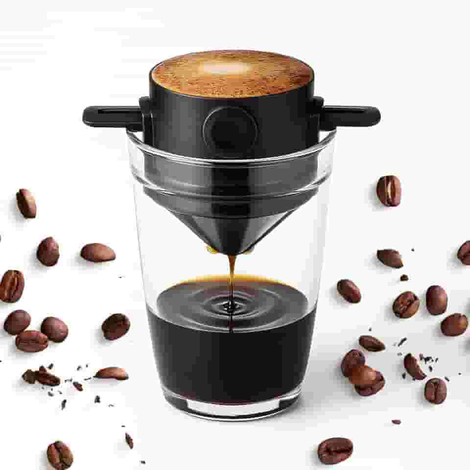 Mini Filtro Coador de Café Portátil Dobrável – Compacto, Ideal para Viagens, Fácil de Limpar, Plástico e Aço Inox 7,5x8cm
