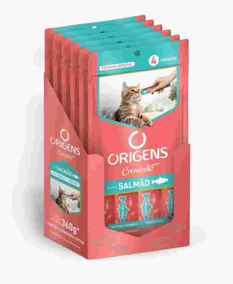 Display Origens Creminho Salmão 24 tubos de 15g Petisco Cremoso Gatos
