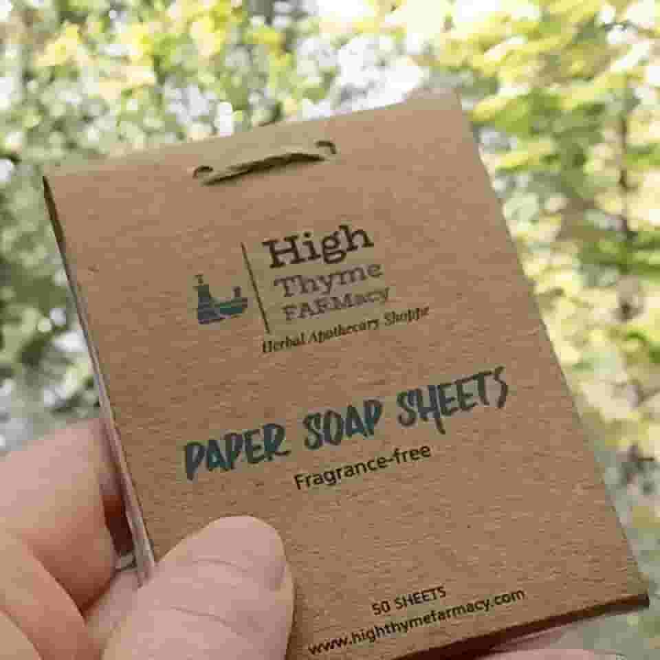 High Thyme FARMacy Folhas de sabão de papel sem perfume para viagens - pacote com 6 (300 folhas) mini bolsa essencial - Sabonetes de acampamento - Folhas de sabão de viagem