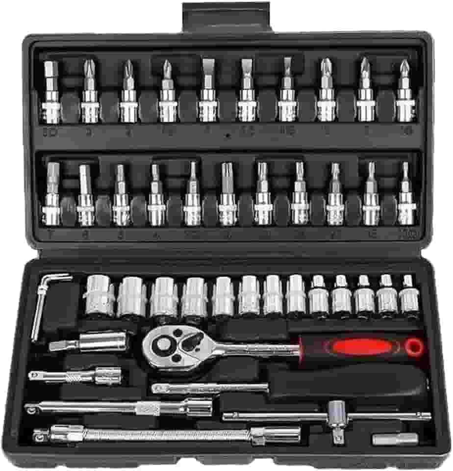 Maleta Estojo Kit Ferramentas Completa 46 Peças,Kit Jogo De Ferramentas De Pontas E Soquetes Para Parafusar Reparo, Soquetes Allen