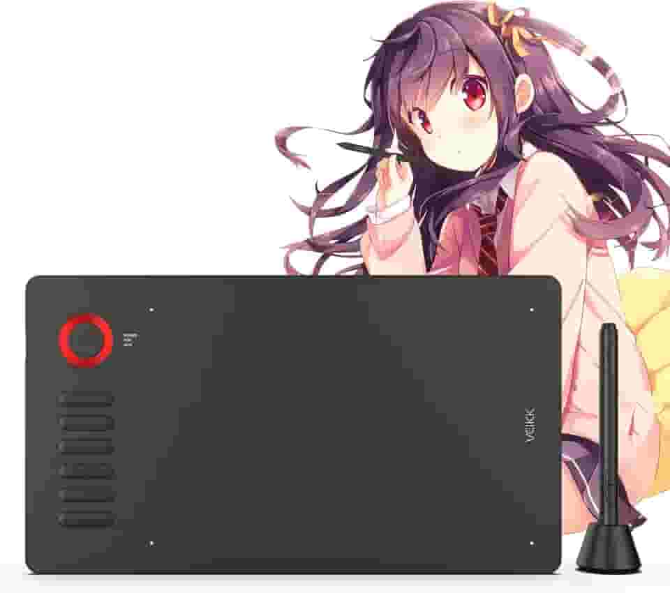 Tablet de desenho digital VEIKK A15Pro, caneta gráfica de 25 x 15 cm, com 12 teclas de atalho e 1 mostrador rápido, suporta função de inclinação, para Mac / Win/Linux/Android OS (VERMELHO)