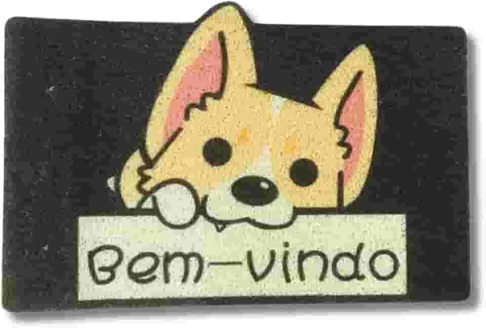 Tapete Capacho Decorativo Pets, 60x40cm, Poliéster Emborrachado, Antiderrapante, Para Porta de Entrada (CACHORRRO PLAQUINHA)