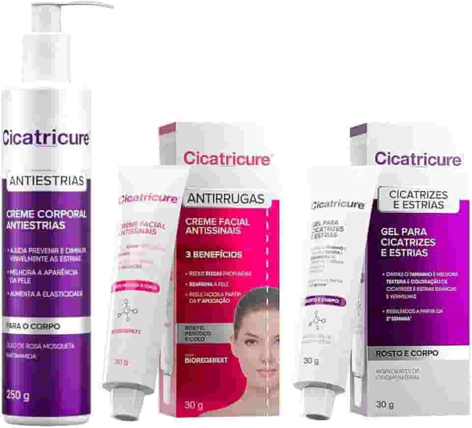 Kit Cicatri Cure Creme Corporal Antiestrias 250g + Gel Para Cicatrizes 30g + Bioregenext 30g