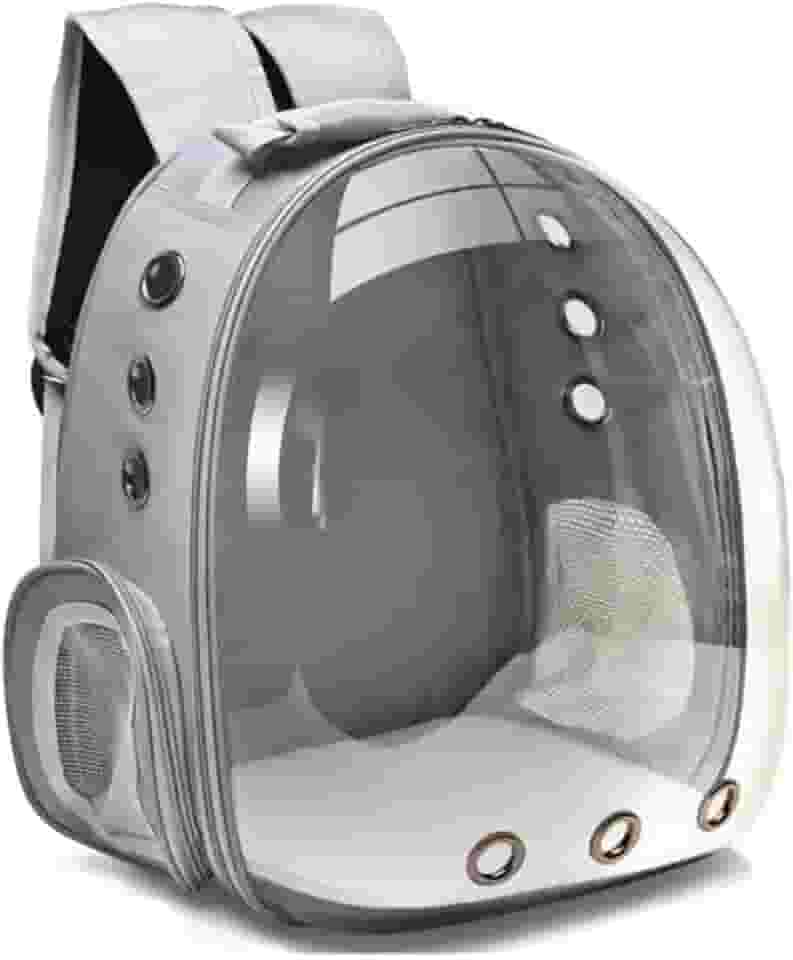 Kirk Mochila de Transporte Pet (Bolsa Astronauta) Visão Panorâmica, Ventilação 360°, Acrílico Transparente, para Cães e Gatos até 6kg, Alças Acolchoadas e Viagem Segura (Cinza)