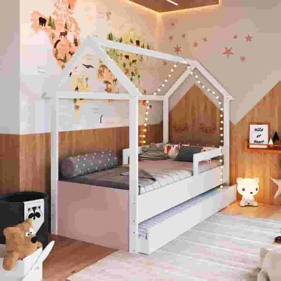 Cama Infantil Montessoriana com Cama Auxiliar Branco/rosa