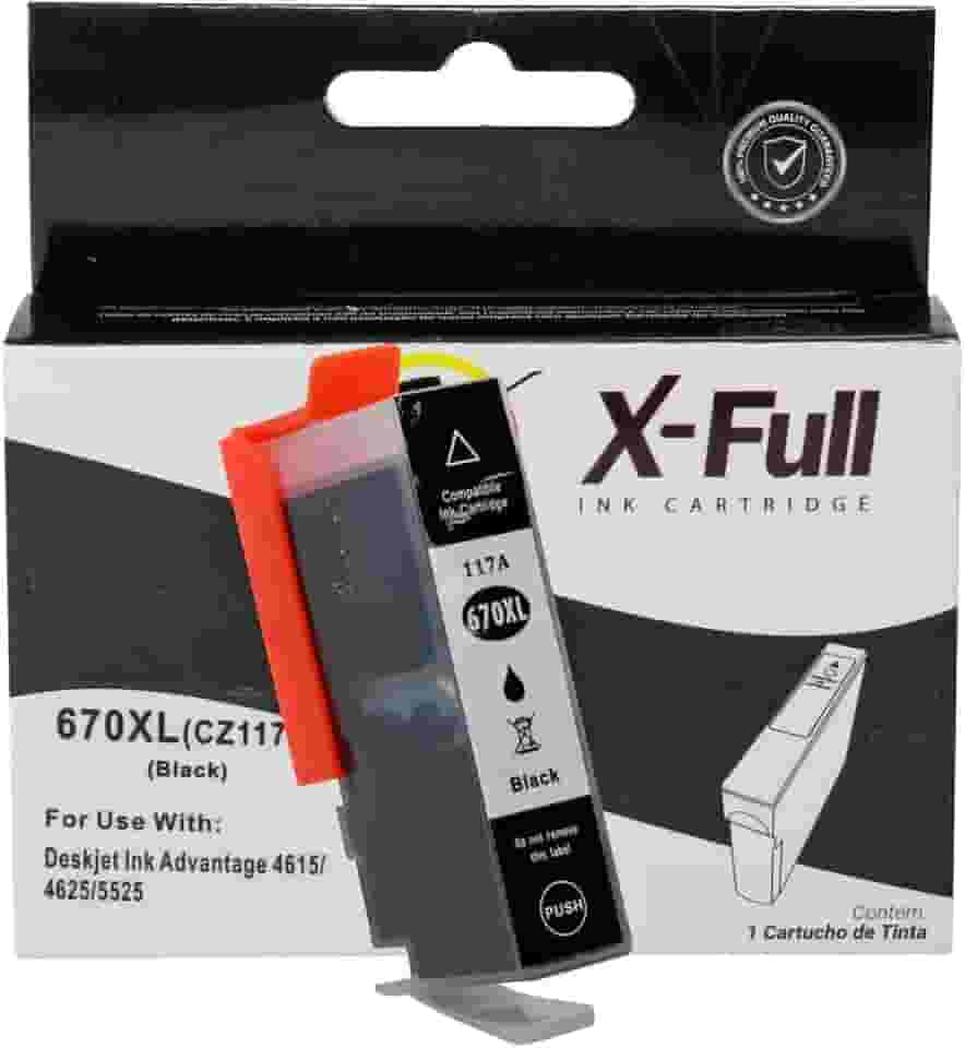 Cartucho de Tinta Compatível para 670xl 670 Marca X-Full para Impressora Ink Advantage 6525 6520 5525 4625 4615 3525 (Preto, 21 ml)