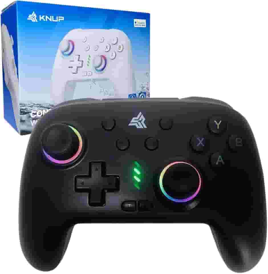 Controle Gamer Gamepad KP-GM038 Preto Com LED Iluminação RGB, Bluetooth, 16 Botões, Botão Macro Configurável Compatível com Android e PC Windows 10 e 11, iOS, Nintendo Switch Sem Fio Bluetooth Wireless Controle Manete com Vibração Dupla Joystick Com Sensor de Movimento
