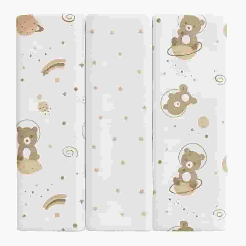 Kit 3 Cueiros Bebê 100% Algodão 80x50cm – Macio, Confortável, Estampado – Ideal Para Recém-Nascido, Enxoval e Presente Infantil (Branco/Bege)