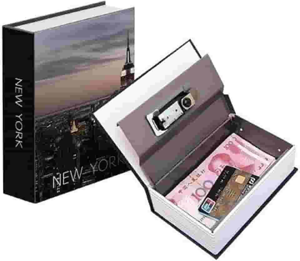 Cofre Camuflado Grande Chave Formato Livro Porta Joias Dinheiro Modelo New York