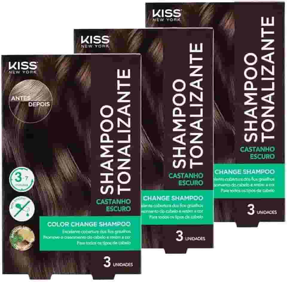 Kit 3 Shampoos Tonalizantes Color Change Kiss New York | Castanho Escuro