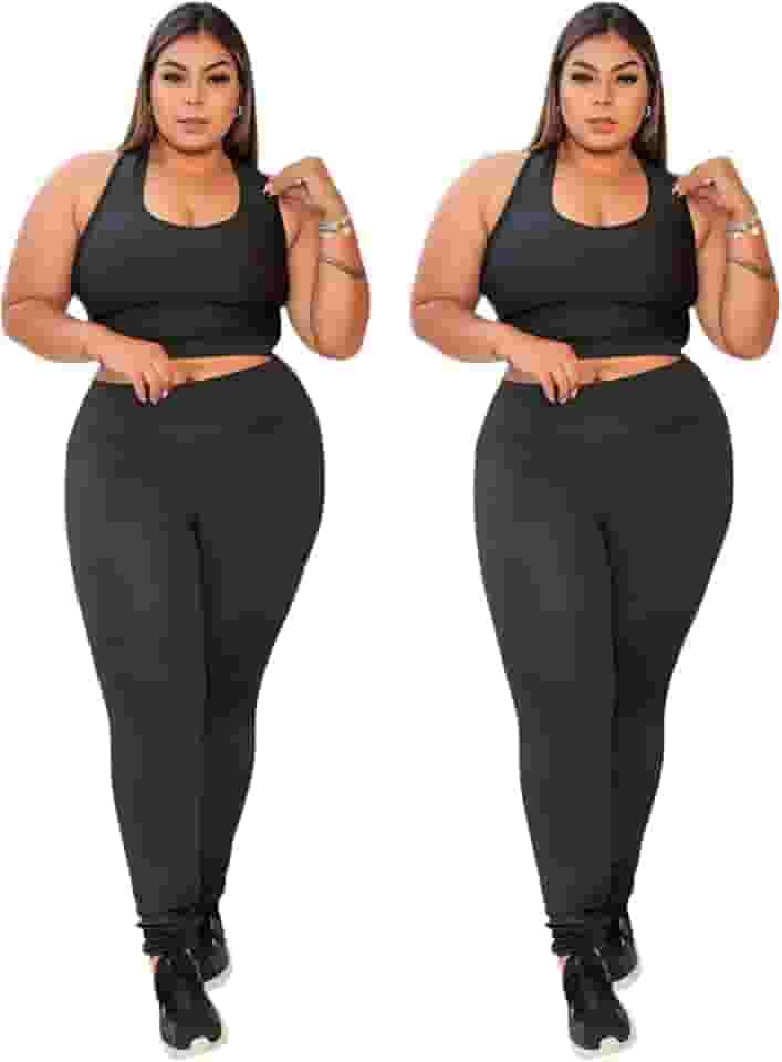 2 Conjunto Plus Size Calça Legging Cós Alto E Top Nadador