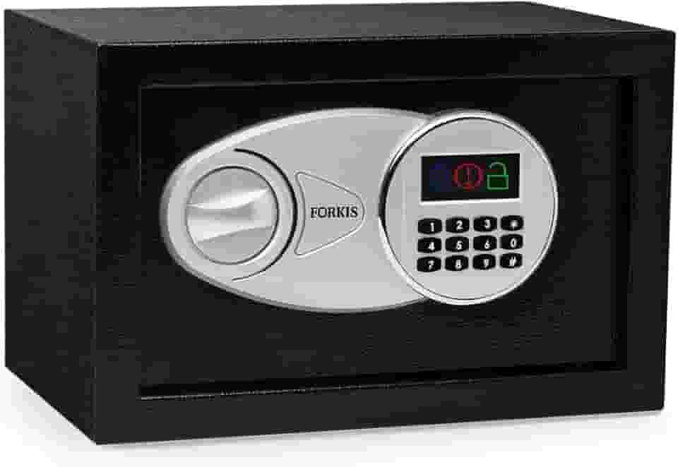 Cofre Digital Eletrônico Aço Senha E Chave 35x25x25cm, Preto, Forkis