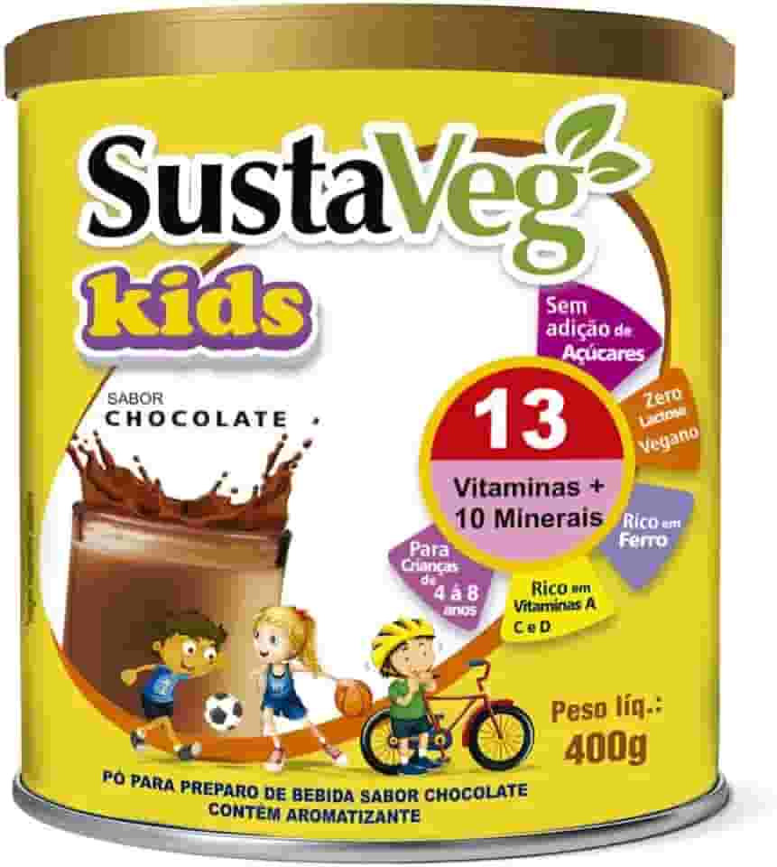 WVEGAN SustaVeg Kids Chocolate 400g - Pó Para Preparo de Bebida - Complemento Alimentar Infantil- Leite Vegetal Em Pó Nutritivo - Sem Glúten, Açúcares e Lactose - Alimentação Saudável,Saborosa e Divertida