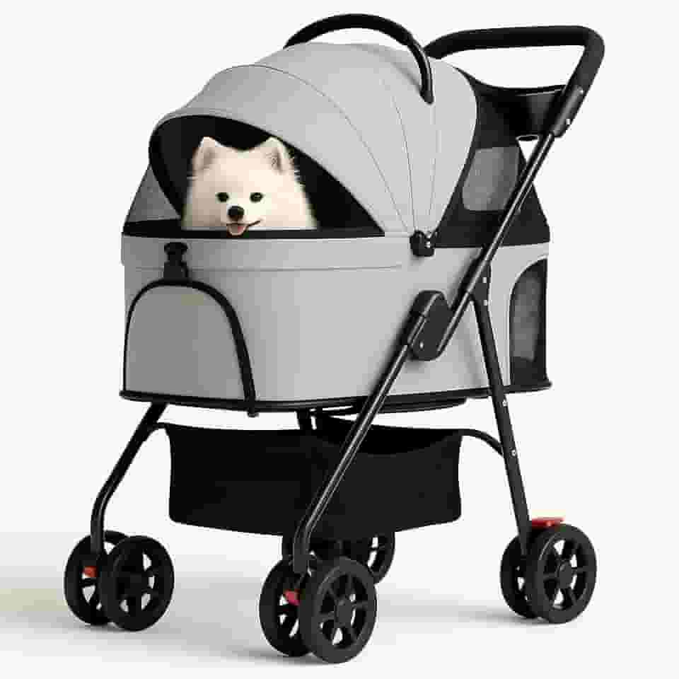 Carrinho Pet Luxo 2 em 1 Carrinho De Passeio + Bolsa De Transporte Removível Portátil Cachorro ou Gato Com Tela Respirável