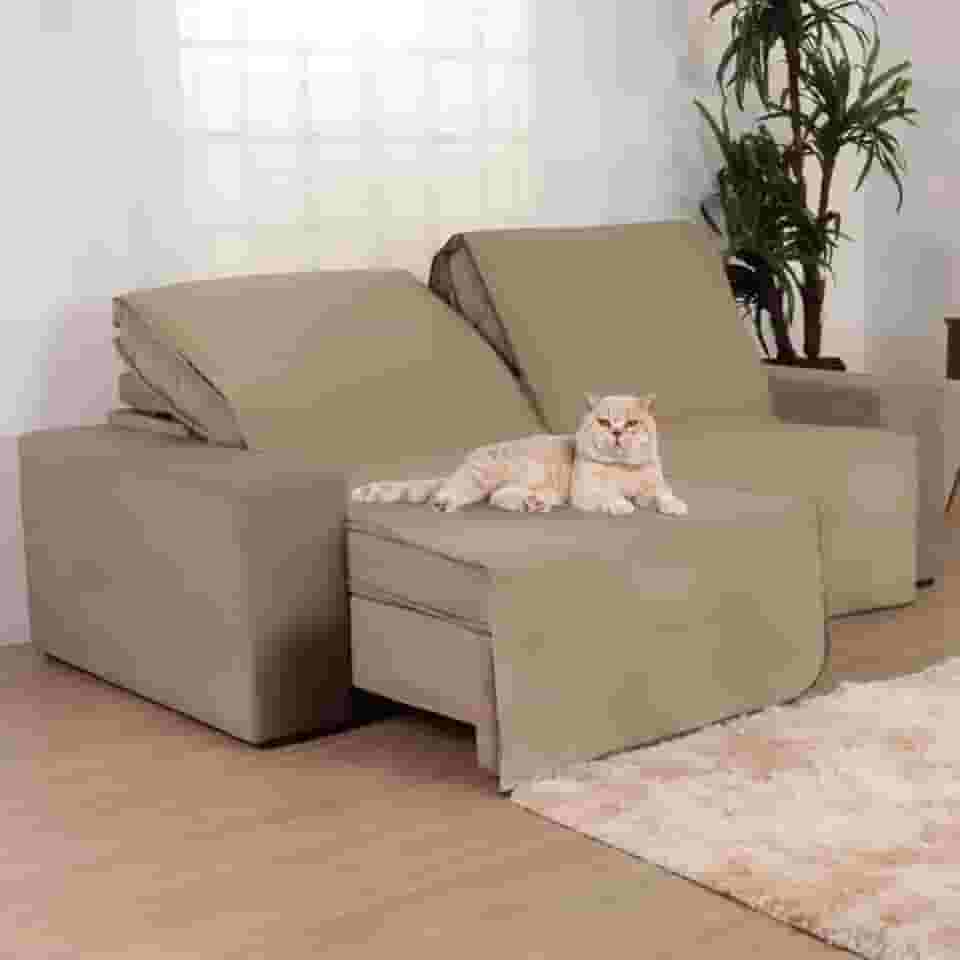 Manta Capa Protetora Para Sofá Retrátil Anti Arranhão Gato 2,20m Bege