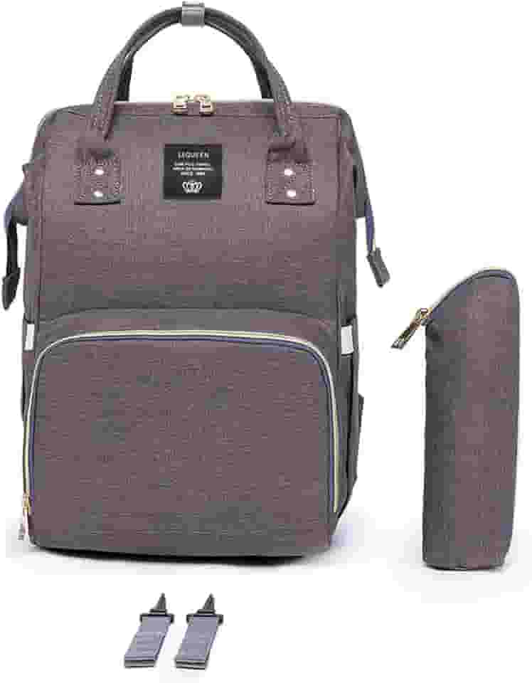 Mochila Lequeen Maternidade Star Moderna Bebês Cinza Claro