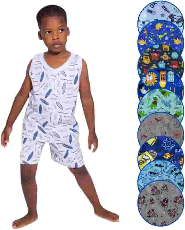 Conjunto Pijama Masculino Juvenil - Regata e Shorts Bebê e Criança de 1-16 Anos - Noite Quente Verão