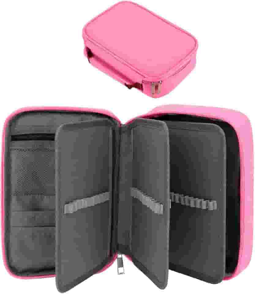 Estojo Escolar Grande Capacidade, Estojo Box Jumbo Com Alça e Elastico para 72 canetas ou lápis, Feminino Masculino, Infantil Adulto, Organizador Com Divisórias e Zíper (ROSA)