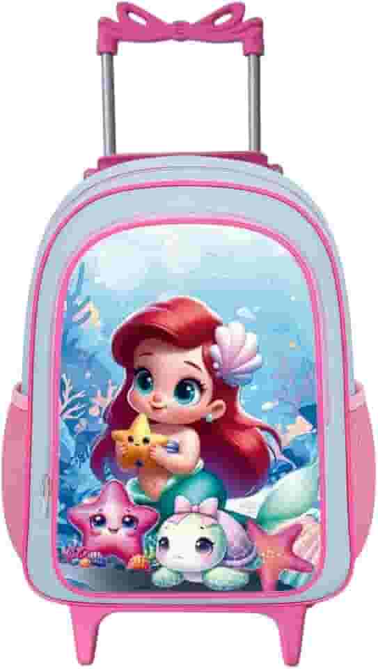 Mochila Infantil com Rodinhas Escolar Menina Bolsa Feminina Compartimento Grande