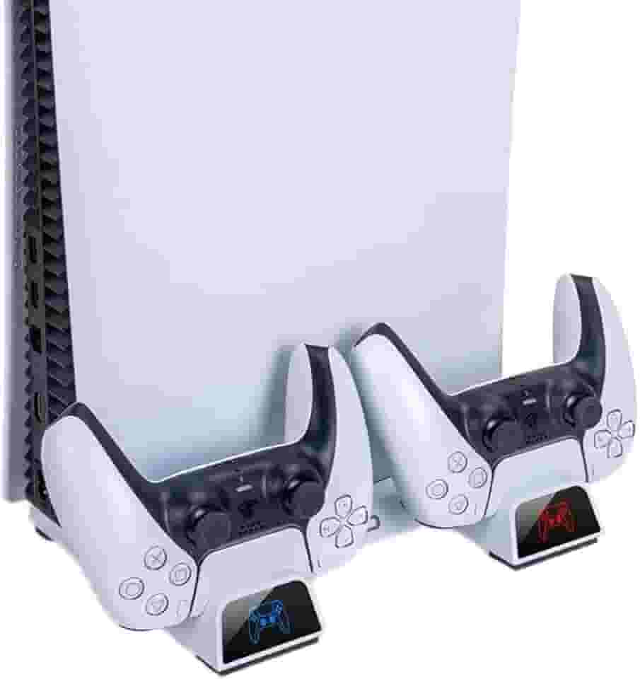 OIVO Suporte PS5 com ventosa de resfriamento e estação de carregamento de controle duplo para console Playstation 5 PS5, ventoinha com ventosa de resfriamento- cabo incluído