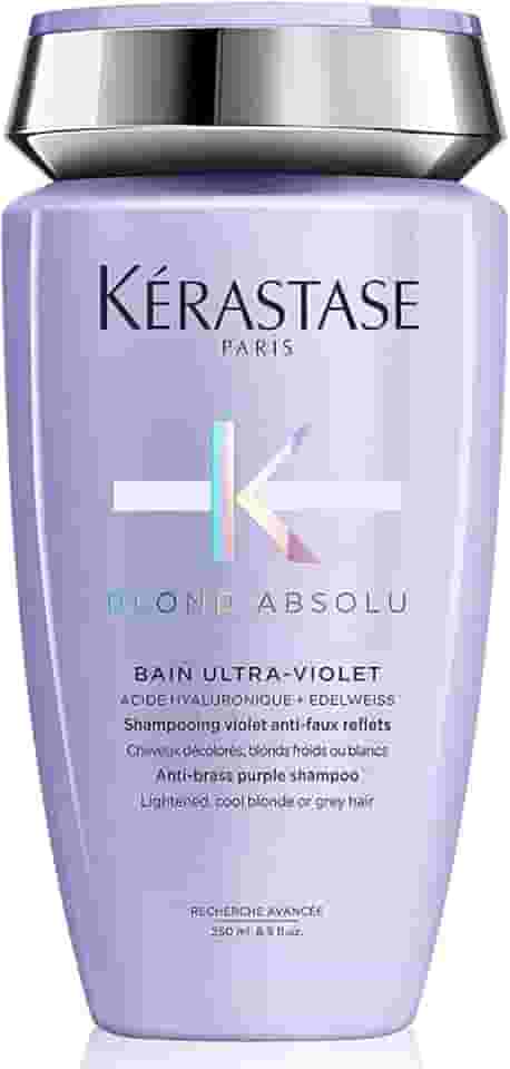 Kérastase Shampoo Blond Absolu Bain Ultra-Violet, Cabelos loiros, descoloridos, Hidratação, neutraliza os tons amarelados, Ácido Hialurônico, Flor de Edelweiss, 250 ml