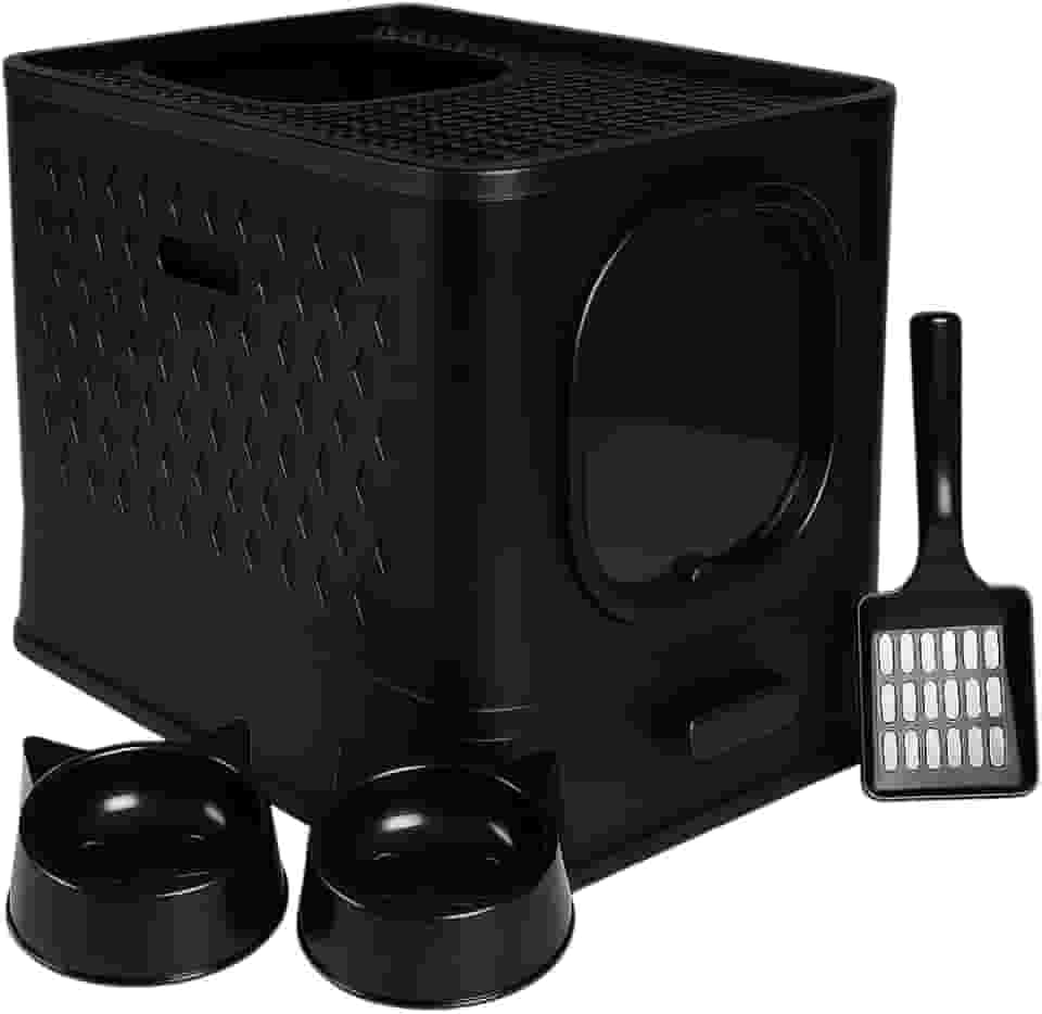 Caixa De Areia Para Gatos Fechada Furba Grande Sandbox Luxo Grande Premium (Preto)