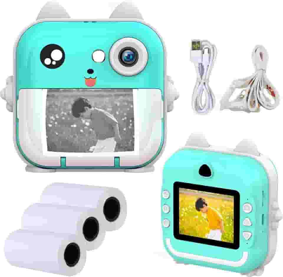 Câmera para crianças | câmera digital para selfies,Câmera infantil HD 1080P portátil com impressão na hora sem tinta, câmeras vídeo filmadora infantil para meninas meninos 3 a 12 anos (AZUL CELESTE)