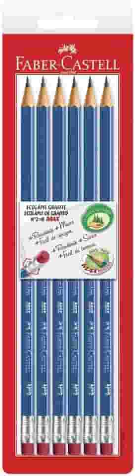 Lápis Grafite Nº 2=B com Borracha, Faber-Castell, SM/1210AZSB, EcoLápis Max, 6 Unidades, Azul