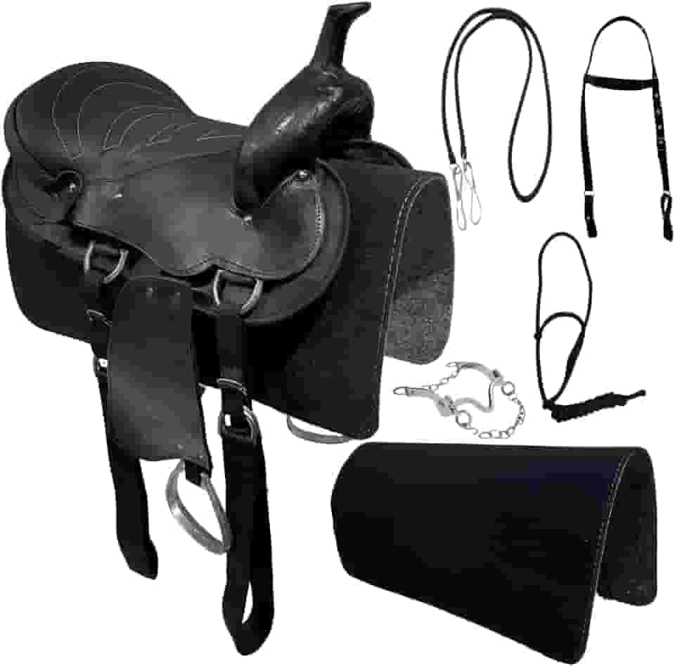 Sela Americana Preta Simples para Cavalgada E Passeios Completa Com Manta e Freio Inox