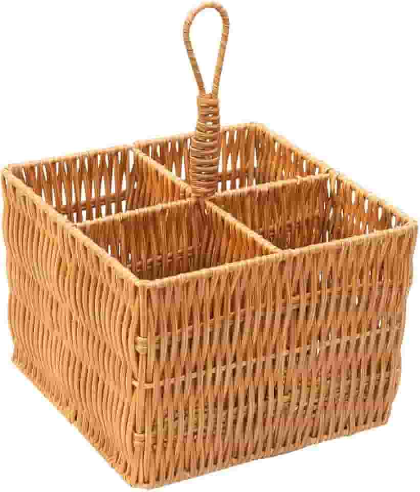 Mimo Style Cesto Porta Talher e Organizador, Possui 4 Compartimentos Produzidos em Fibra Natural, Funcional Para Armazenar Talheres e Utensílios Domésticos. Decore Seu Ambiente Com um Toque Rústico