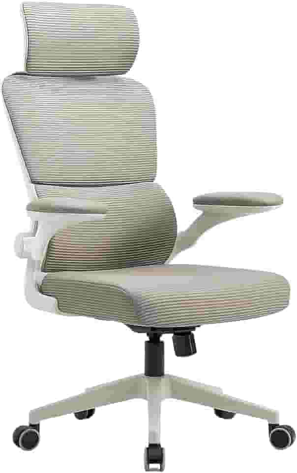 Cadeira de Escritório Cinza VMSTARK com Suporte Lombar Ajustável, Encosto de Cabeça e Design Ergonômico