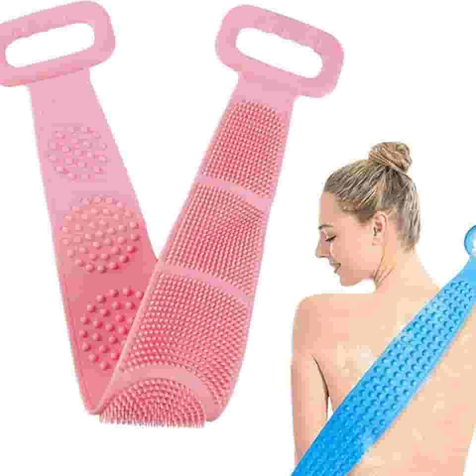 Esfregão Esponja de Banho Esticável de Silicone Massageador Esfoliante para Costas - Limpeza Profunda e Relaxante (Rosa)