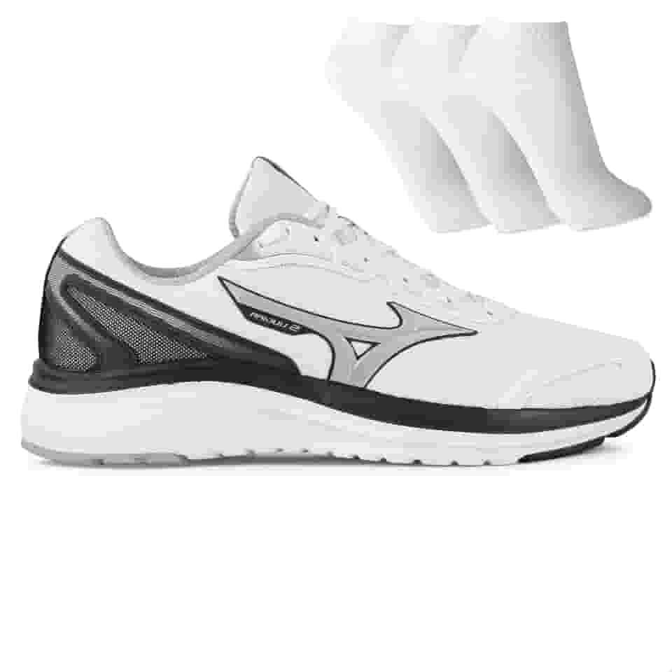 Tênis Mizuno Raijuu 2 Masculino + 3 Pares de Meias Branco/Preto 41