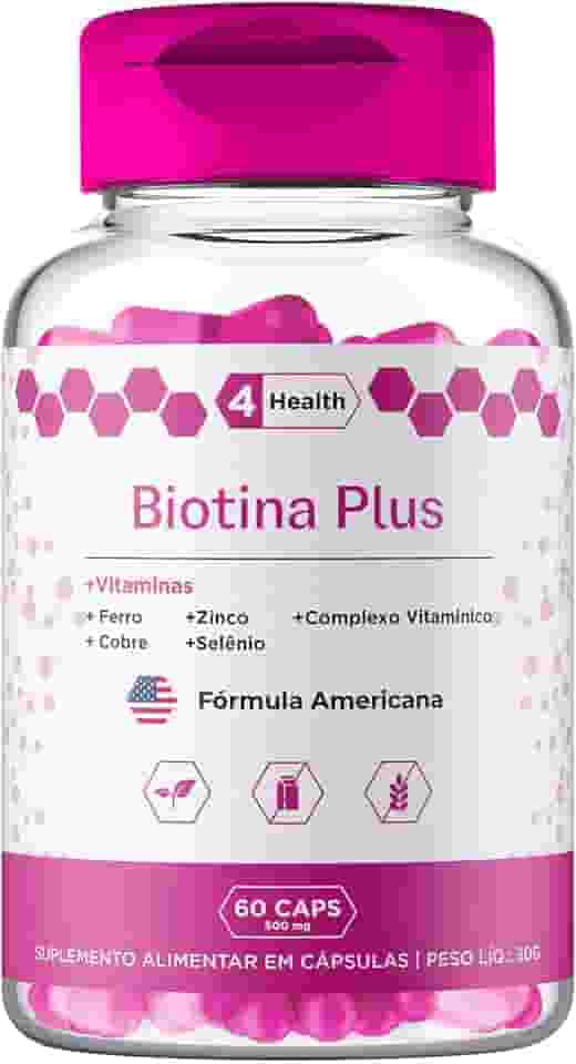 Biotina Plus + Vitaminas 60 Cápsulas, Tecnologia Importada EUA, Cabelo, Pele e Unha - 4 Health