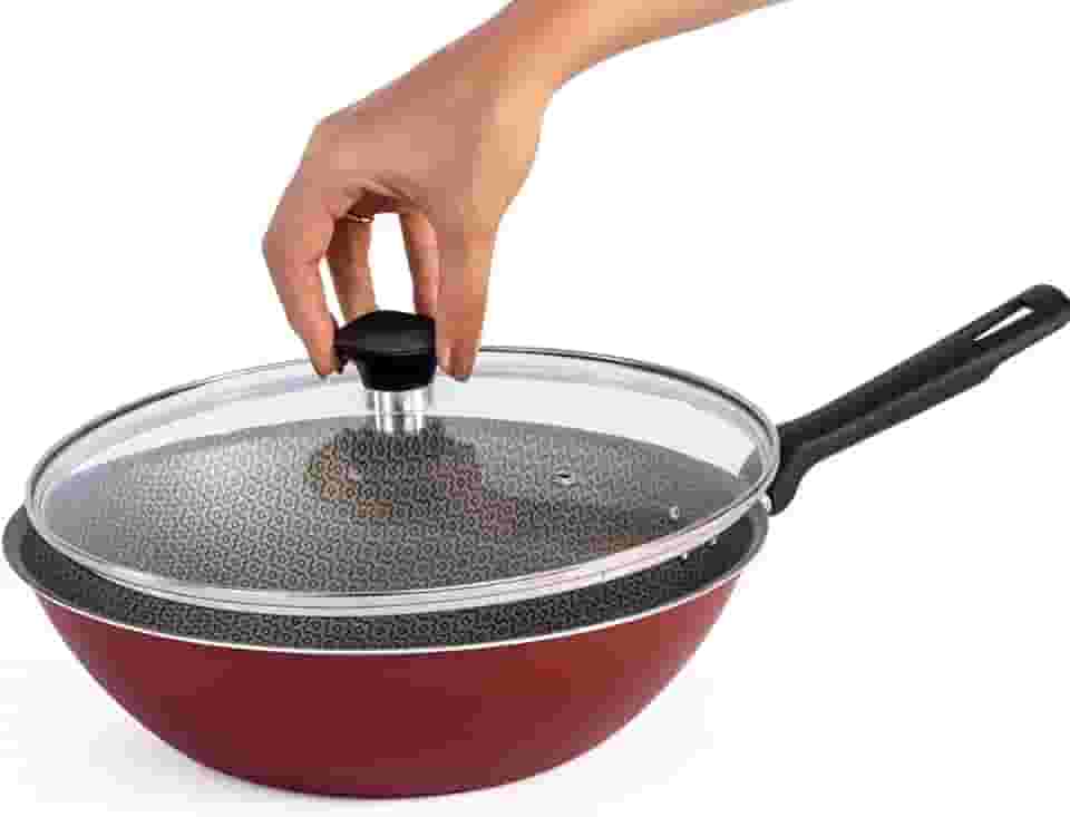 Frigideira Funda Antiaderente Wok Com Tampa- Tramontina (Vermelha, 28 Cm)