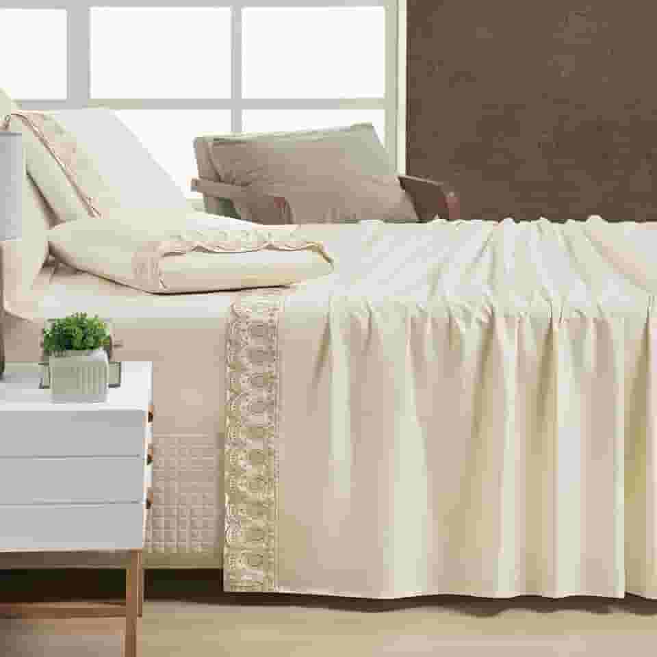 Jogo de Lençol Algodão Egípcio 400 Fios Queen Supreme 04 Peças Vanilla