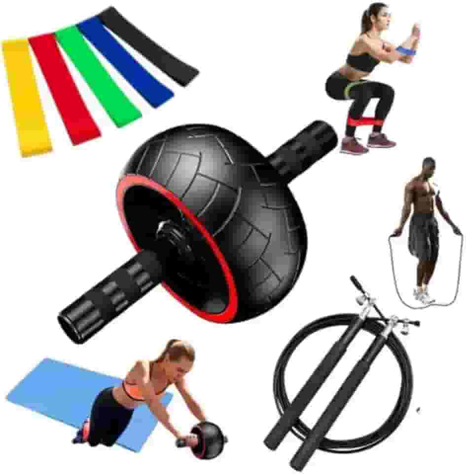 Kit Aparelho Roda Exercício 5 Circulares Elástico E Corda Speed De Pular Completa em Casa Academia Fisioterapia Fortalecimento
