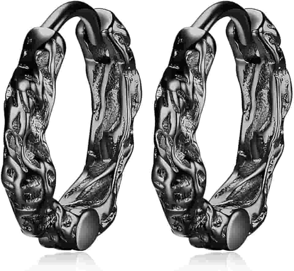 Brincos de argola de textura irregular, prata, preto, para homens, modernos, simples, delicados, cartilagem, acessórios, presente