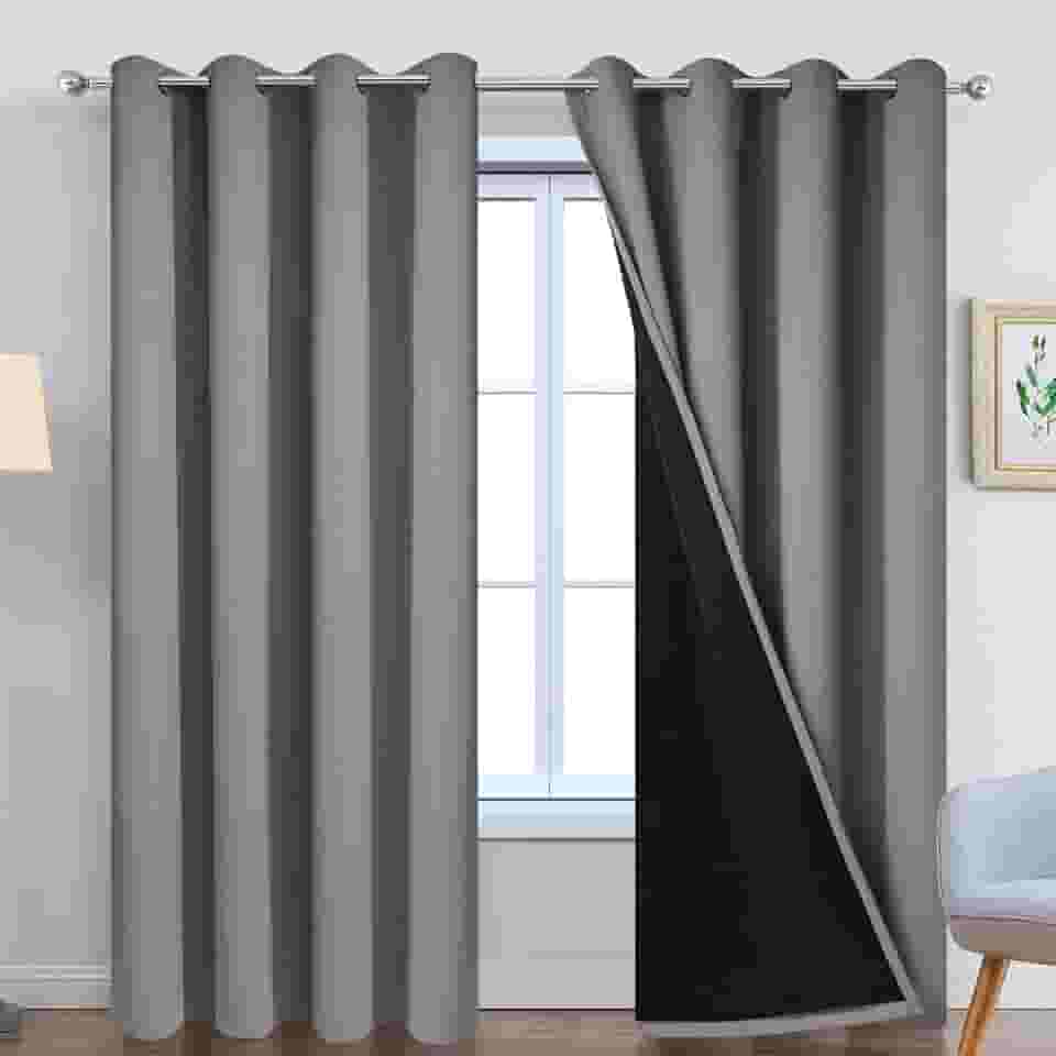 Cortinas Yakamok 100% blackout, painéis de cortina térmica isolados à prova de som, cortinas com bloqueio de luz total com forro preto para quarto Sólido W52 x L84 Cinza
